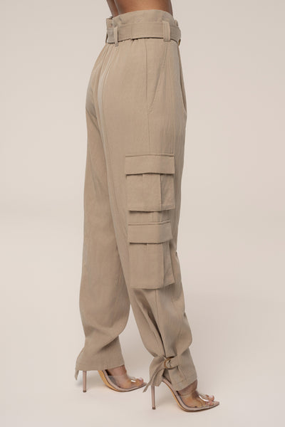 Tan Boundless Belted Cargo Pants - Velia