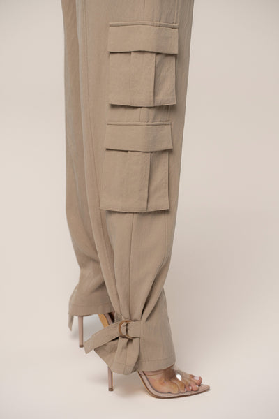 Tan Boundless Belted Cargo Pants - Velia