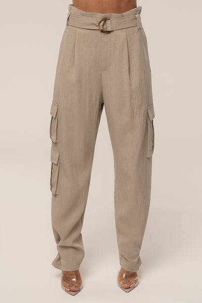 Tan Boundless Belted Cargo Pants - Velia