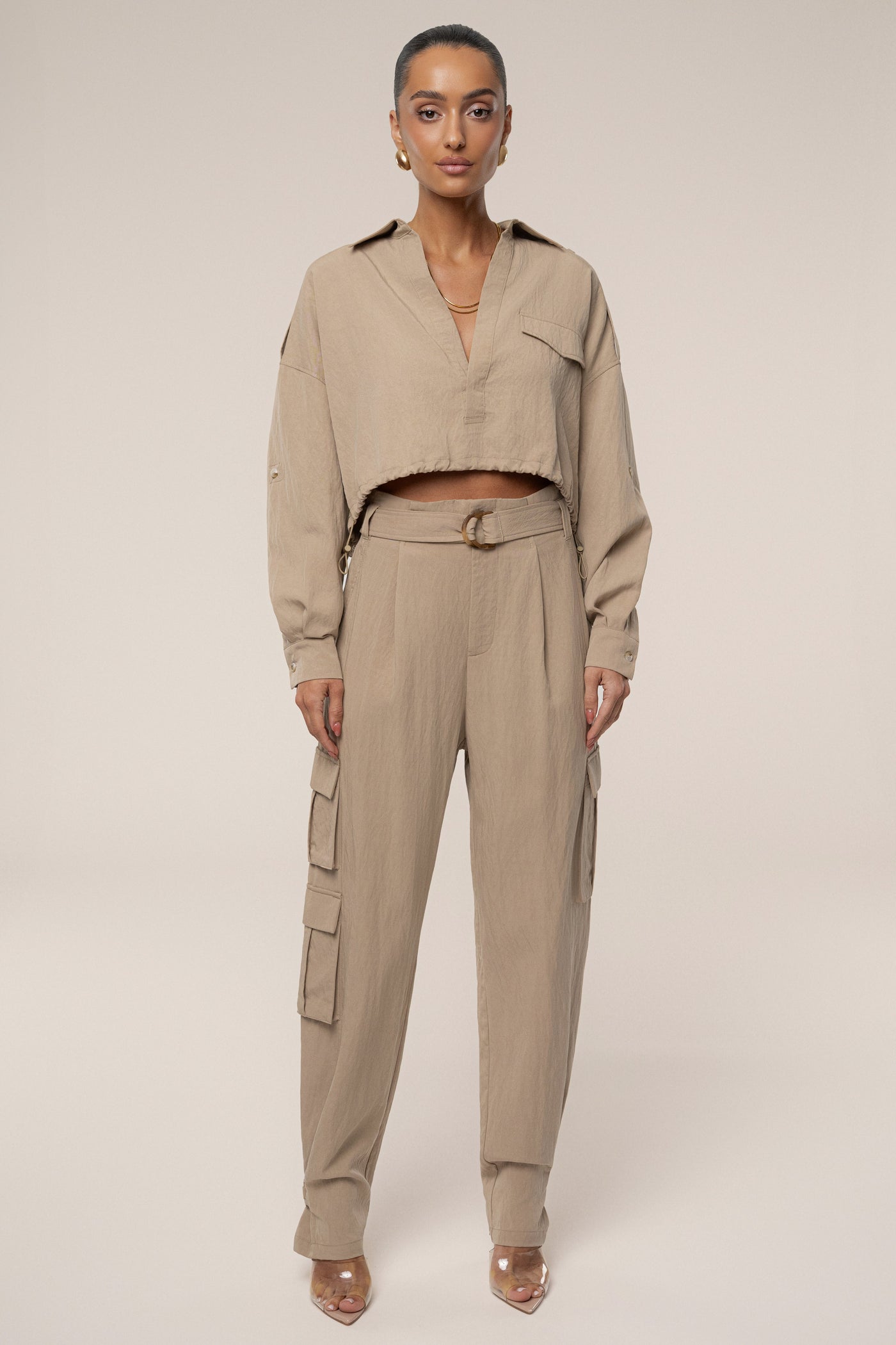 Tan Oasis Collared Crop Top - Velia