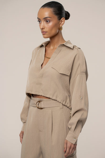 Tan Oasis Collared Crop Top - Velia