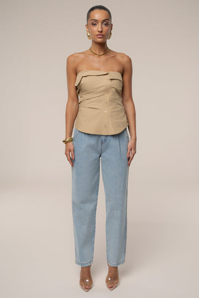 Beige Riviera Fold Over Top - Velia
