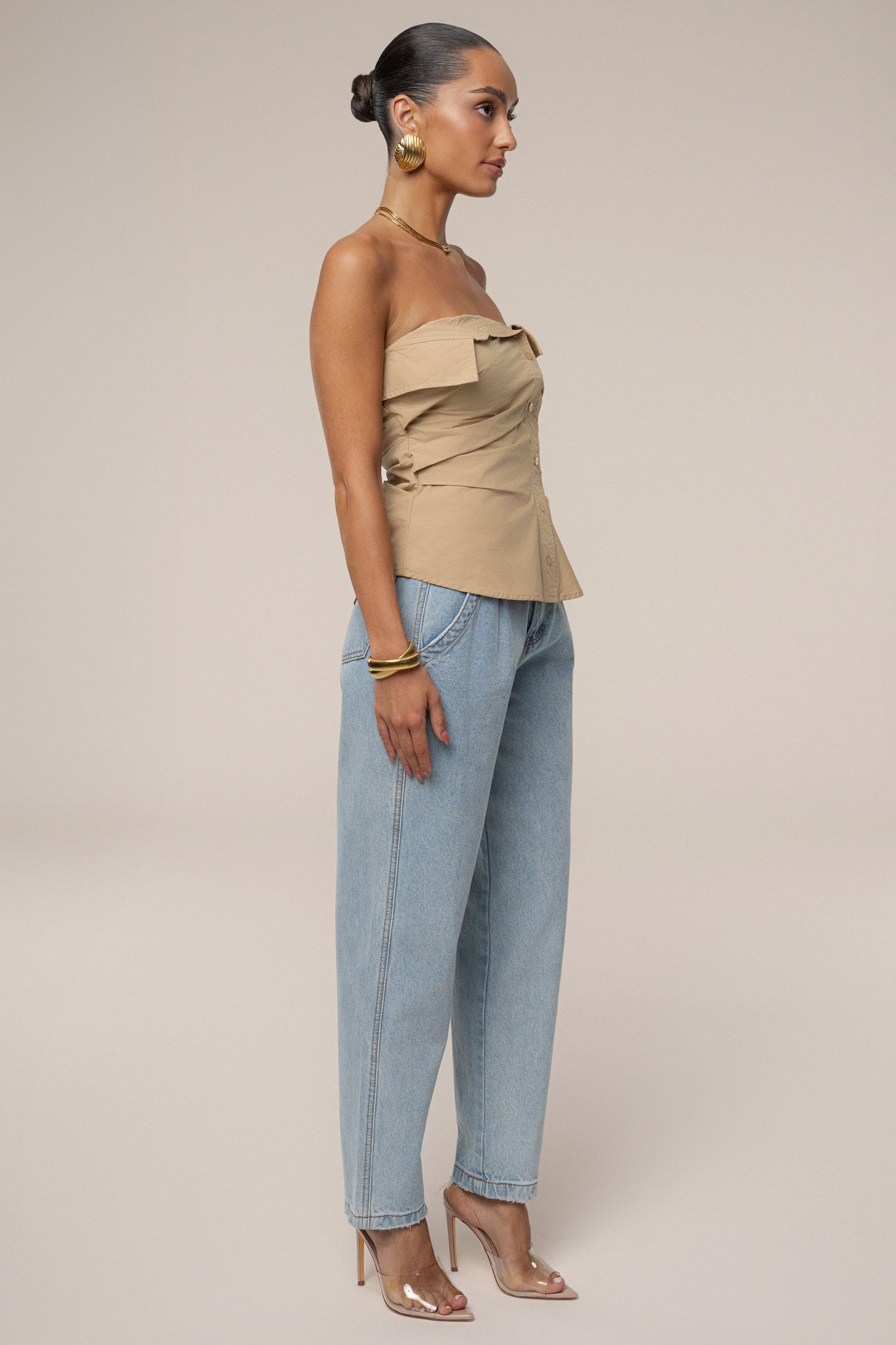 Beige Riviera Fold Over Top - Velia