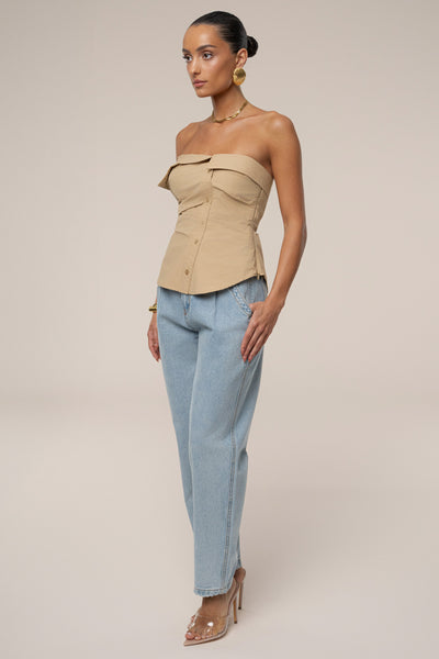 Beige Riviera Fold Over Top - Velia