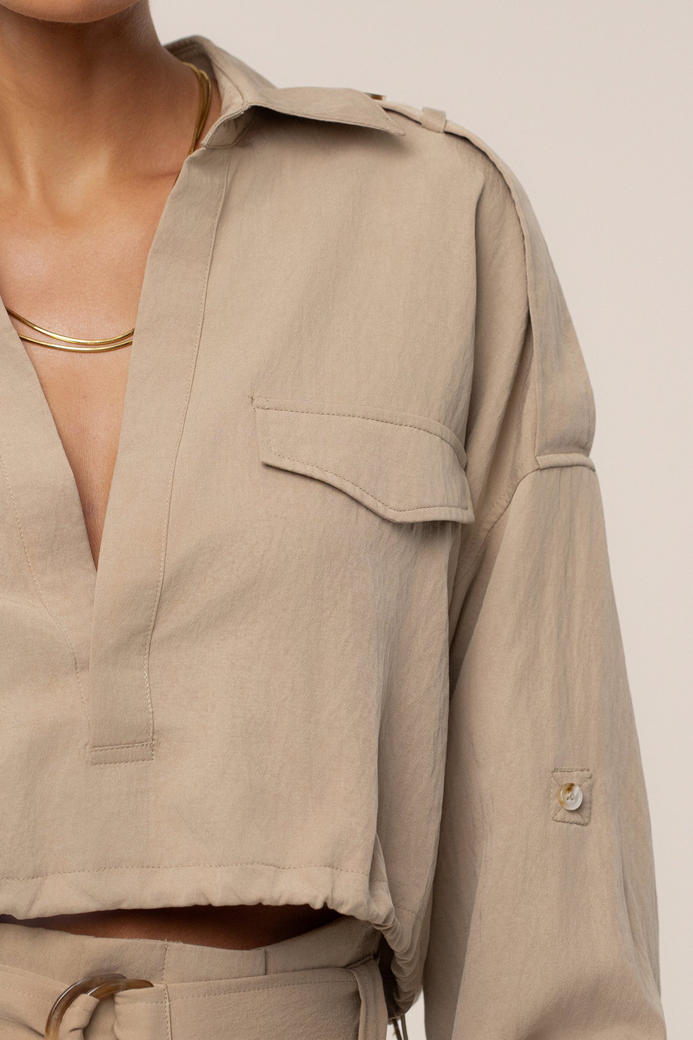 Tan Oasis Collared Crop Top - Velia