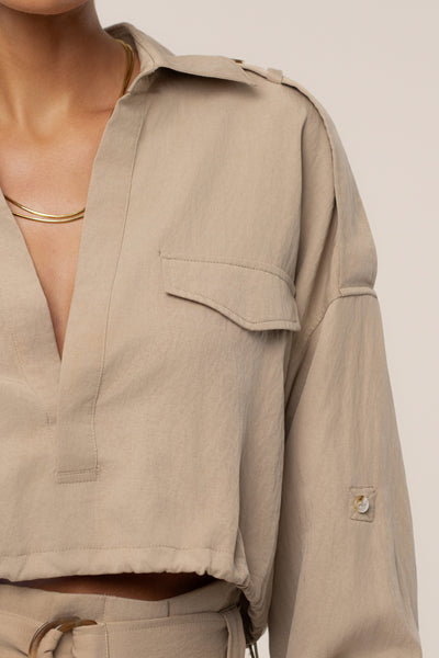 Tan Oasis Collared Crop Top - Velia