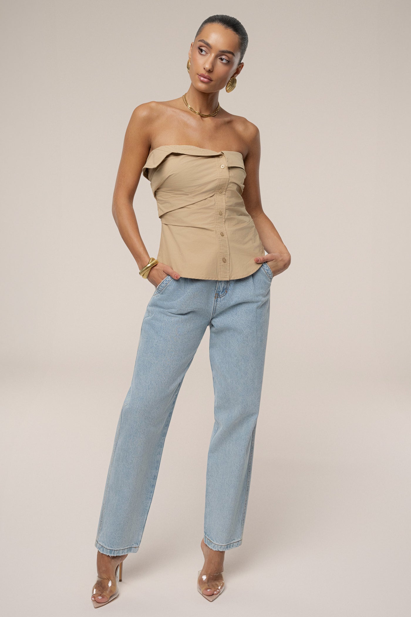 Beige Riviera Fold Over Top - Velia