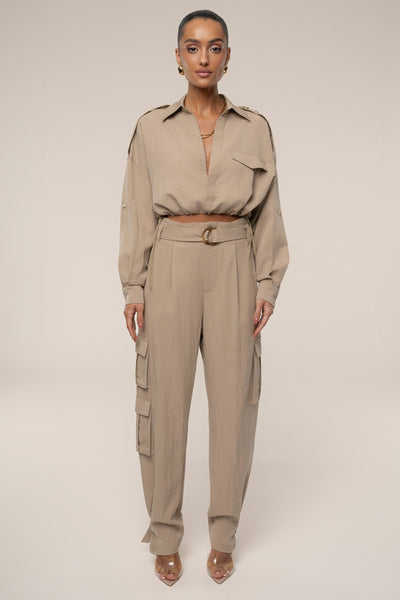 Tan Boundless Belted Cargo Pants - Velia