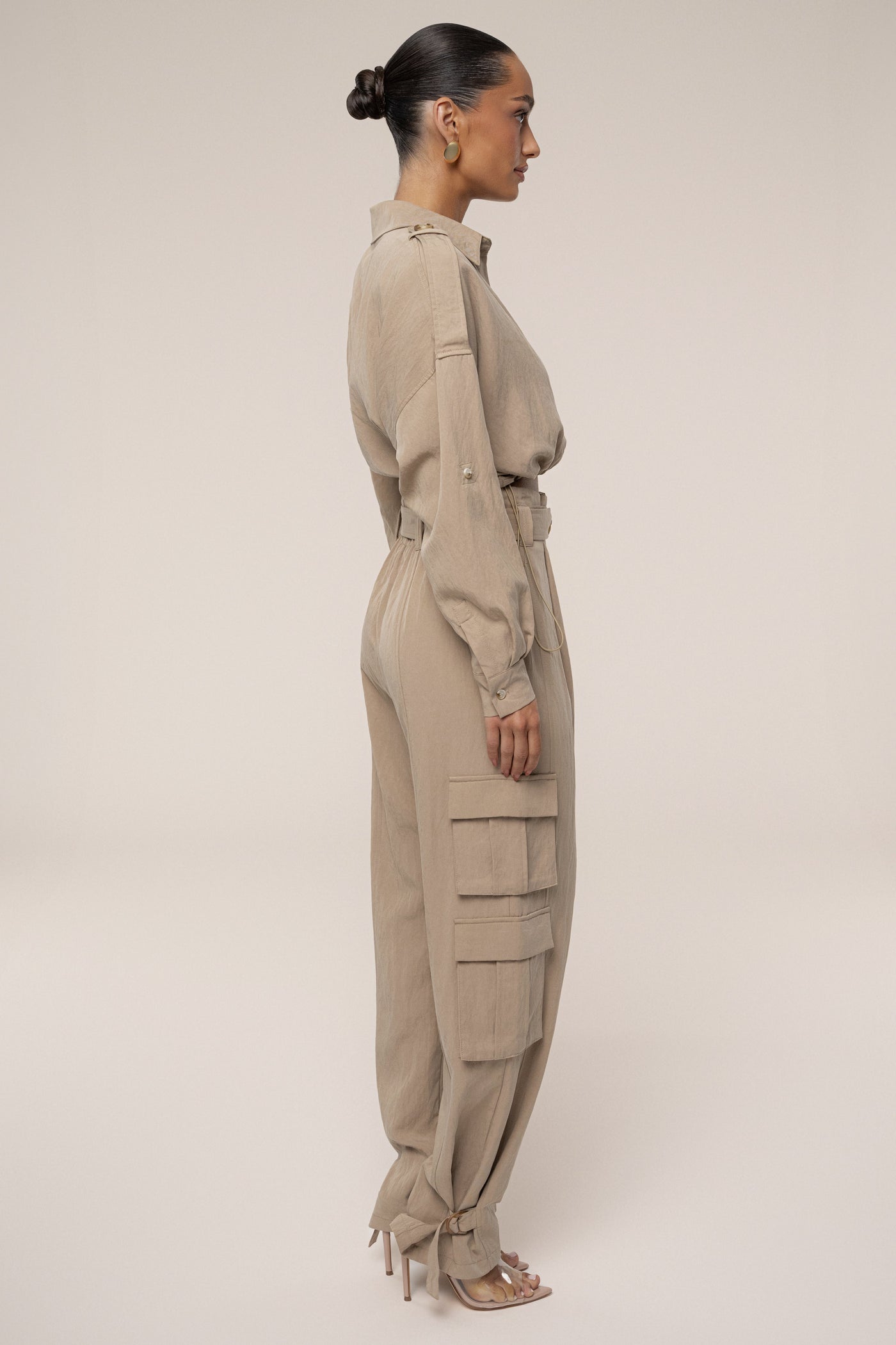 Tan Boundless Belted Cargo Pants - Velia