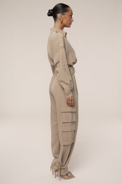 Tan Boundless Belted Cargo Pants - Velia
