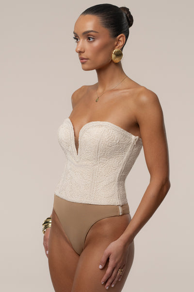 Ecru Serene Coast Texture Bodysuit - Velia