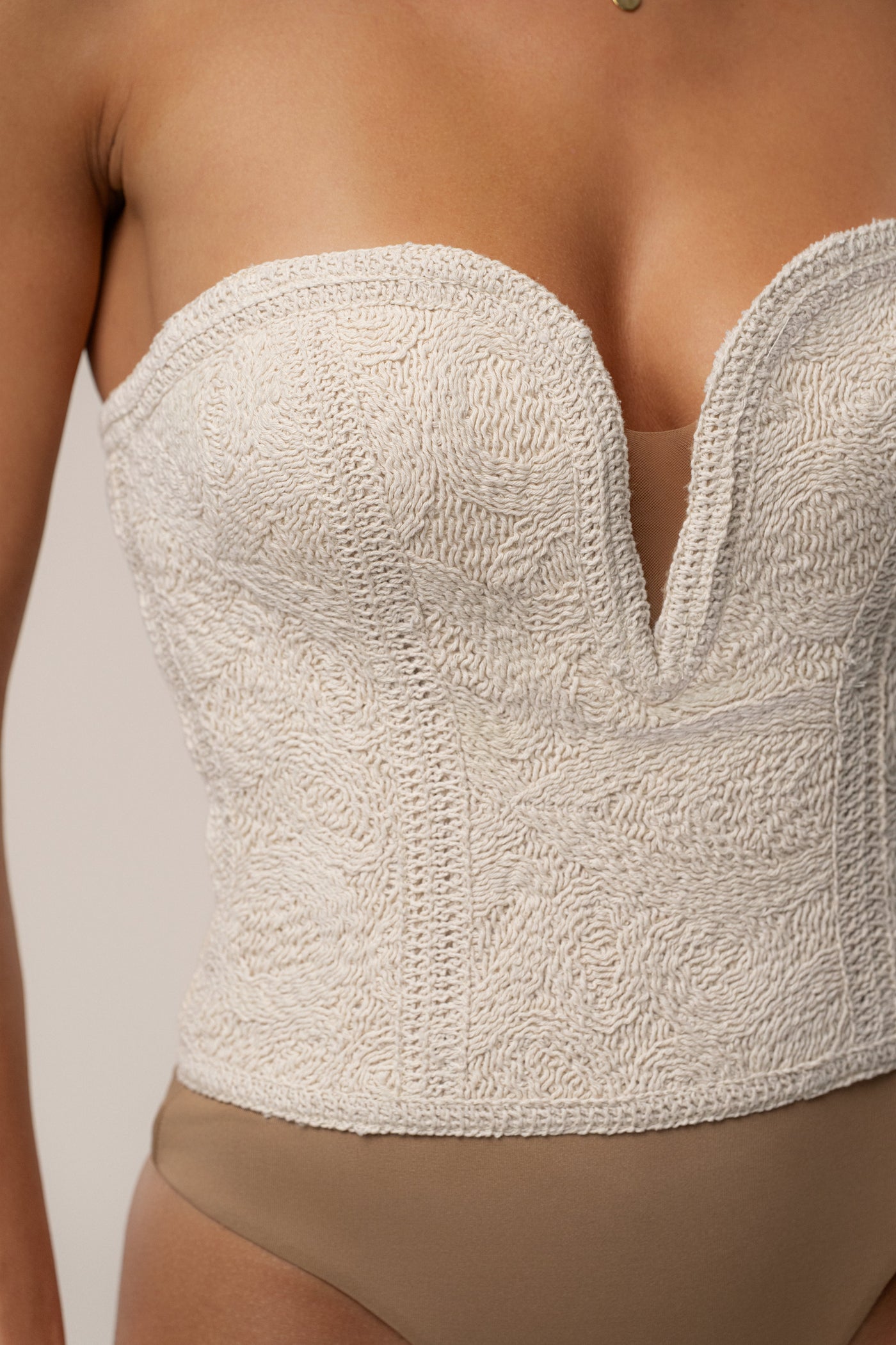 Ecru Serene Coast Texture Bodysuit - Velia