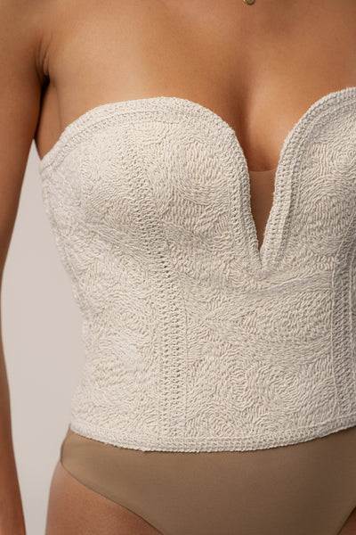 Ecru Serene Coast Texture Bodysuit - Velia