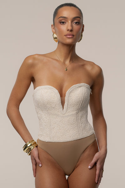 Ecru Serene Coast Texture Bodysuit - Velia