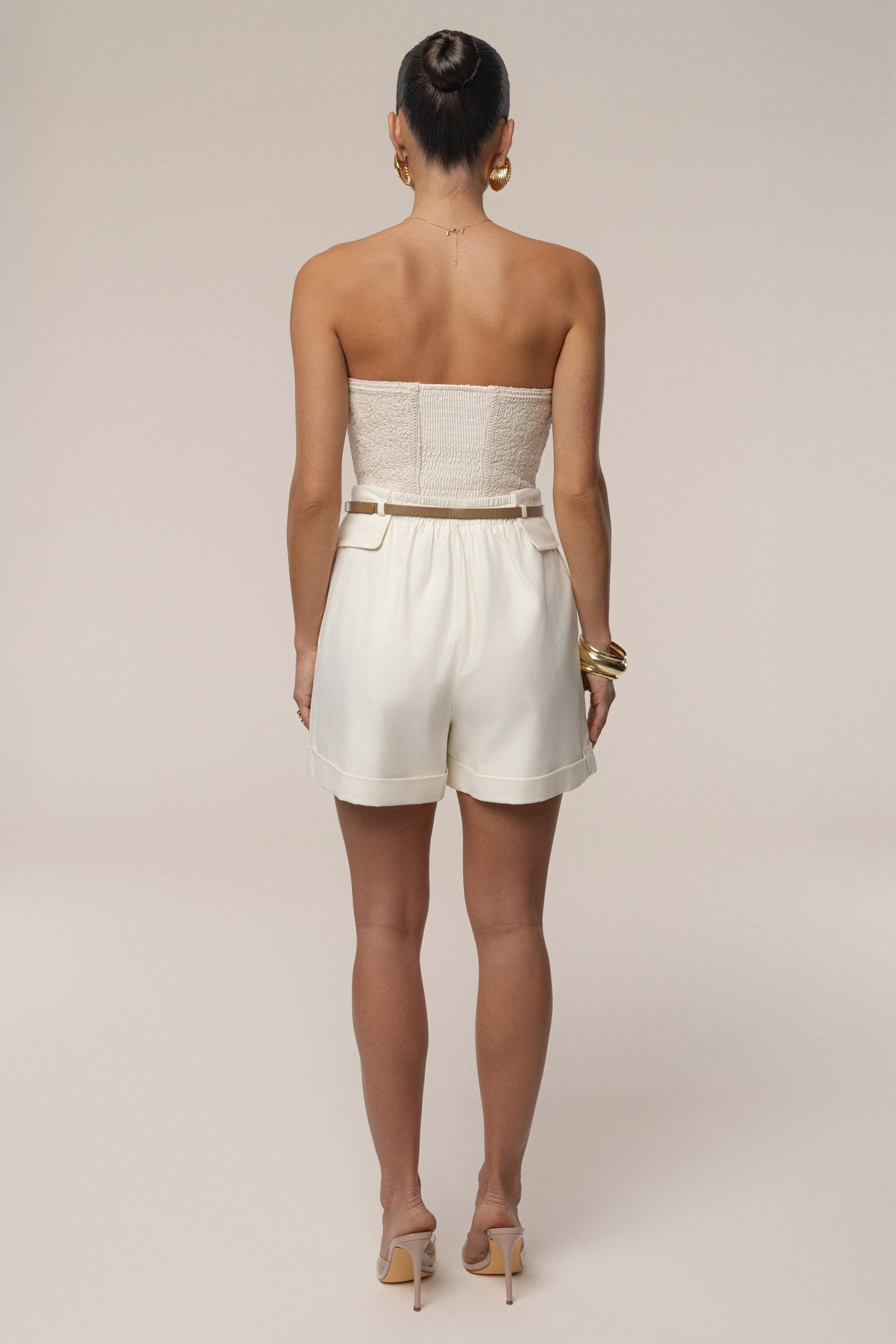 Ivory Belted Cargo Shorts - Velia