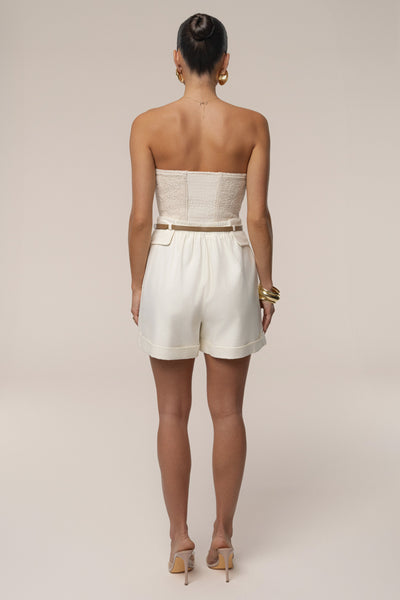 Ivory Belted Cargo Shorts - Velia
