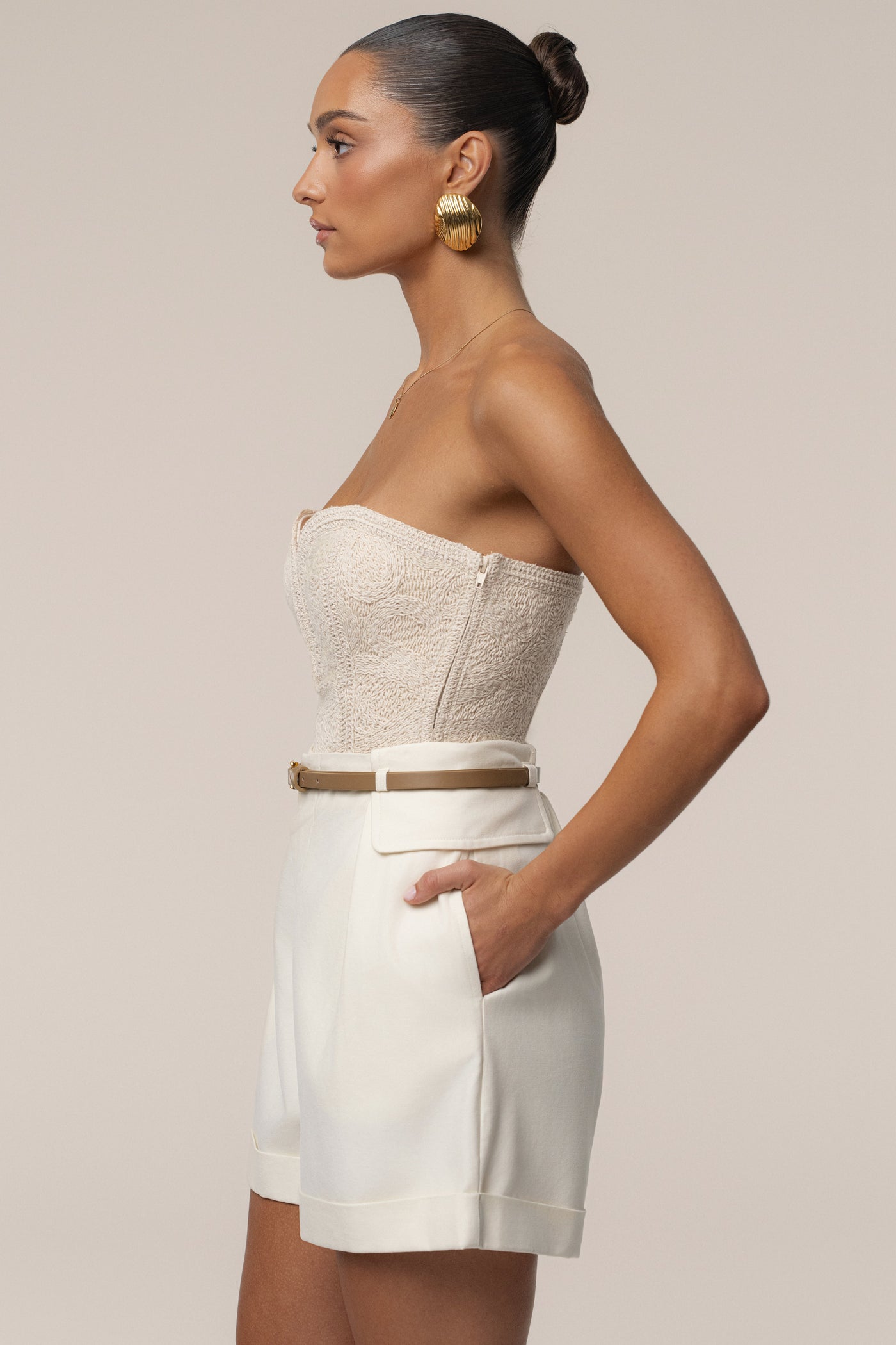Ecru Serene Coast Texture Bodysuit - Velia