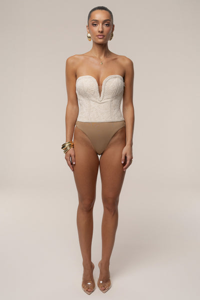 Ecru Serene Coast Texture Bodysuit - Velia