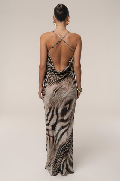 Brown Zebra Print Infinite Journey Maxi Dress - Velia