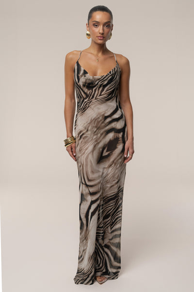 Brown Zebra Print Infinite Journey Maxi Dress - Velia