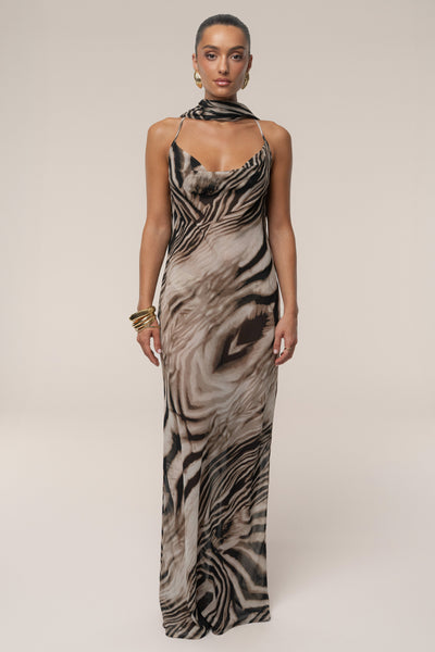Brown Zebra Print Infinite Journey Maxi Dress - Velia