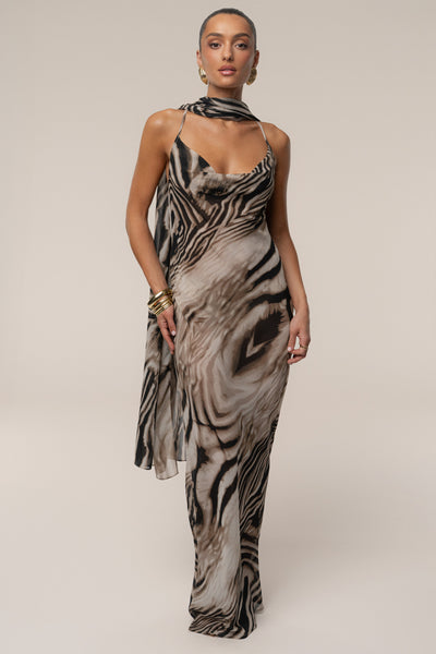 Brown Zebra Print Infinite Journey Maxi Dress - Velia