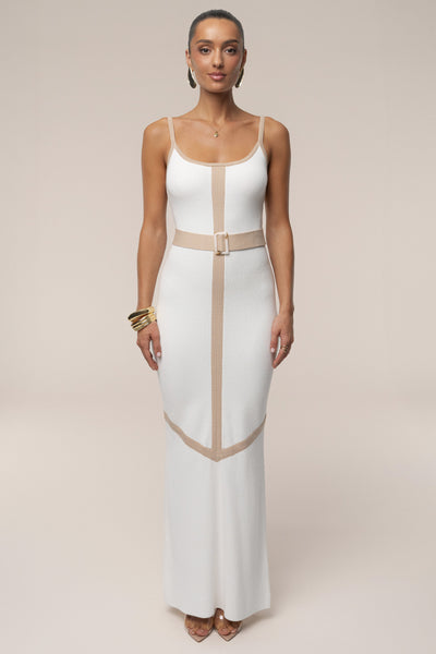 Ivory/Beige Belted Cami Maxi Dress - Velia