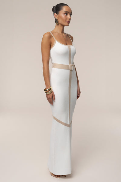 Ivory/Beige Belted Cami Maxi Dress - Velia