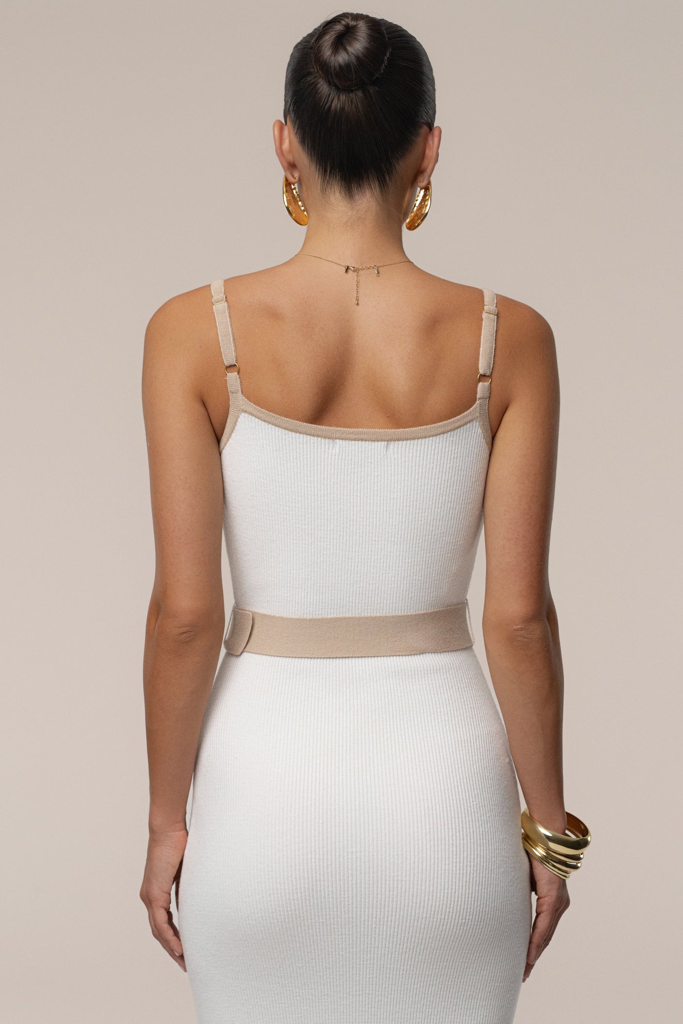 Ivory/Beige Belted Cami Maxi Dress - Velia