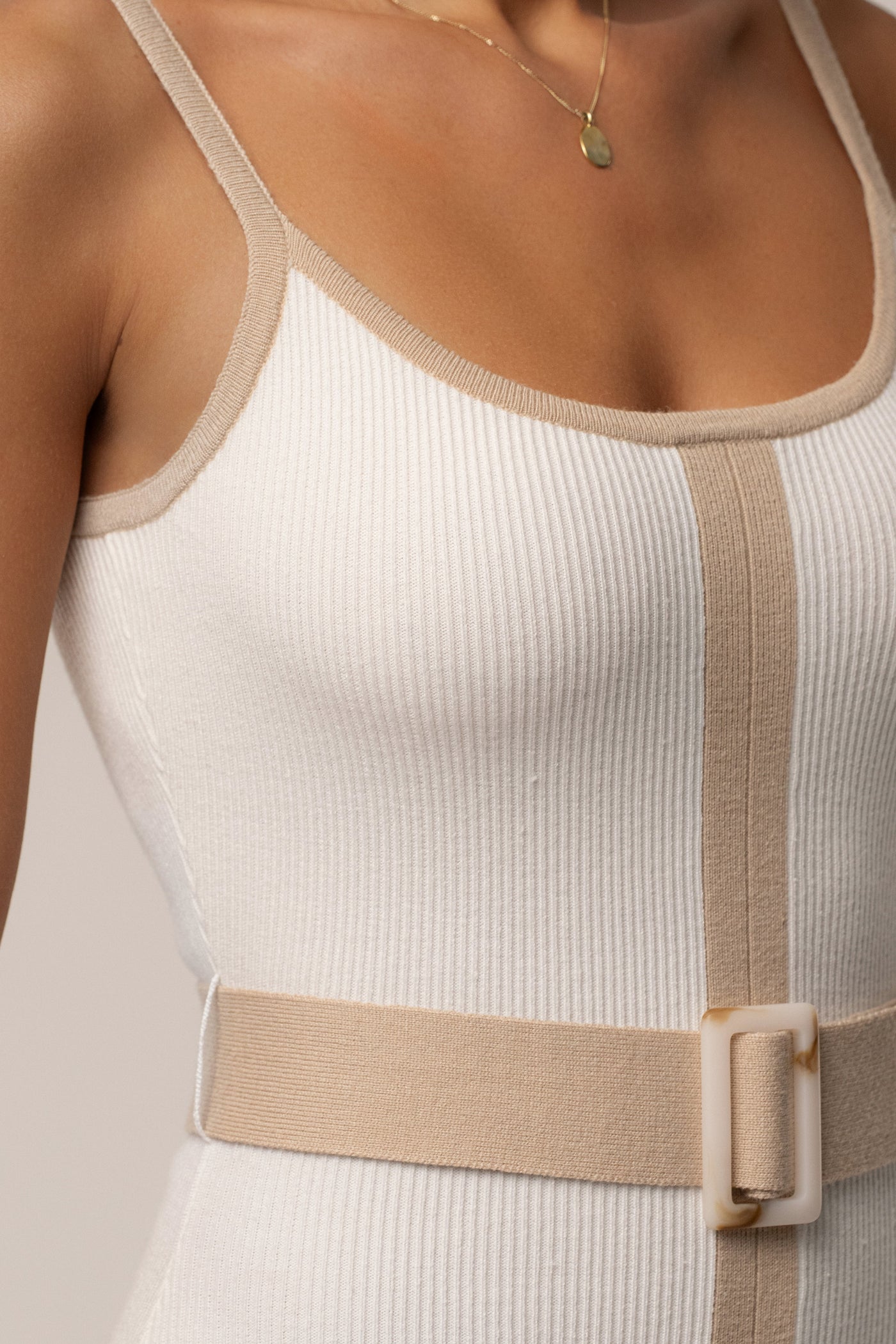 Ivory/Beige Belted Cami Maxi Dress - Velia