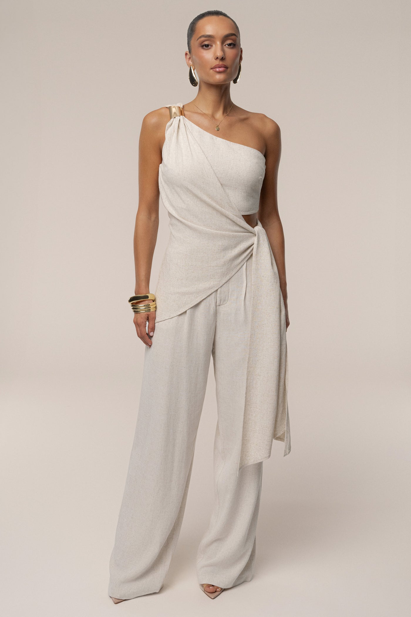 Natural Palmera One Shoulder Top - Velia