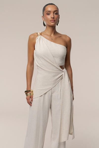 Natural Palmera One Shoulder Top - Velia