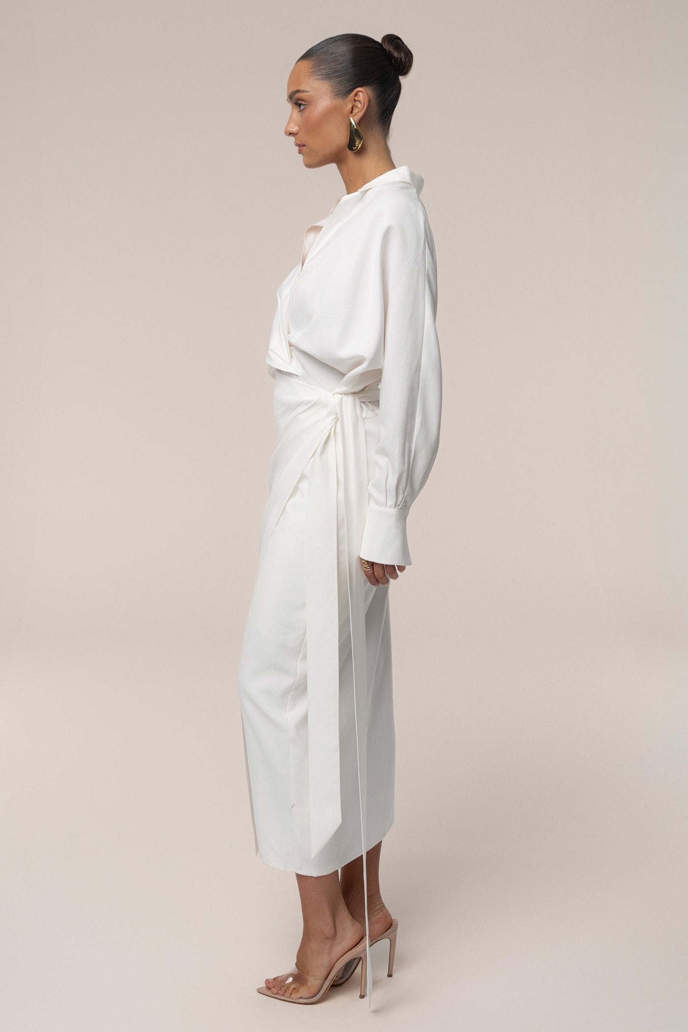 Ivory Skyline Wrap Midi Dress - Velia