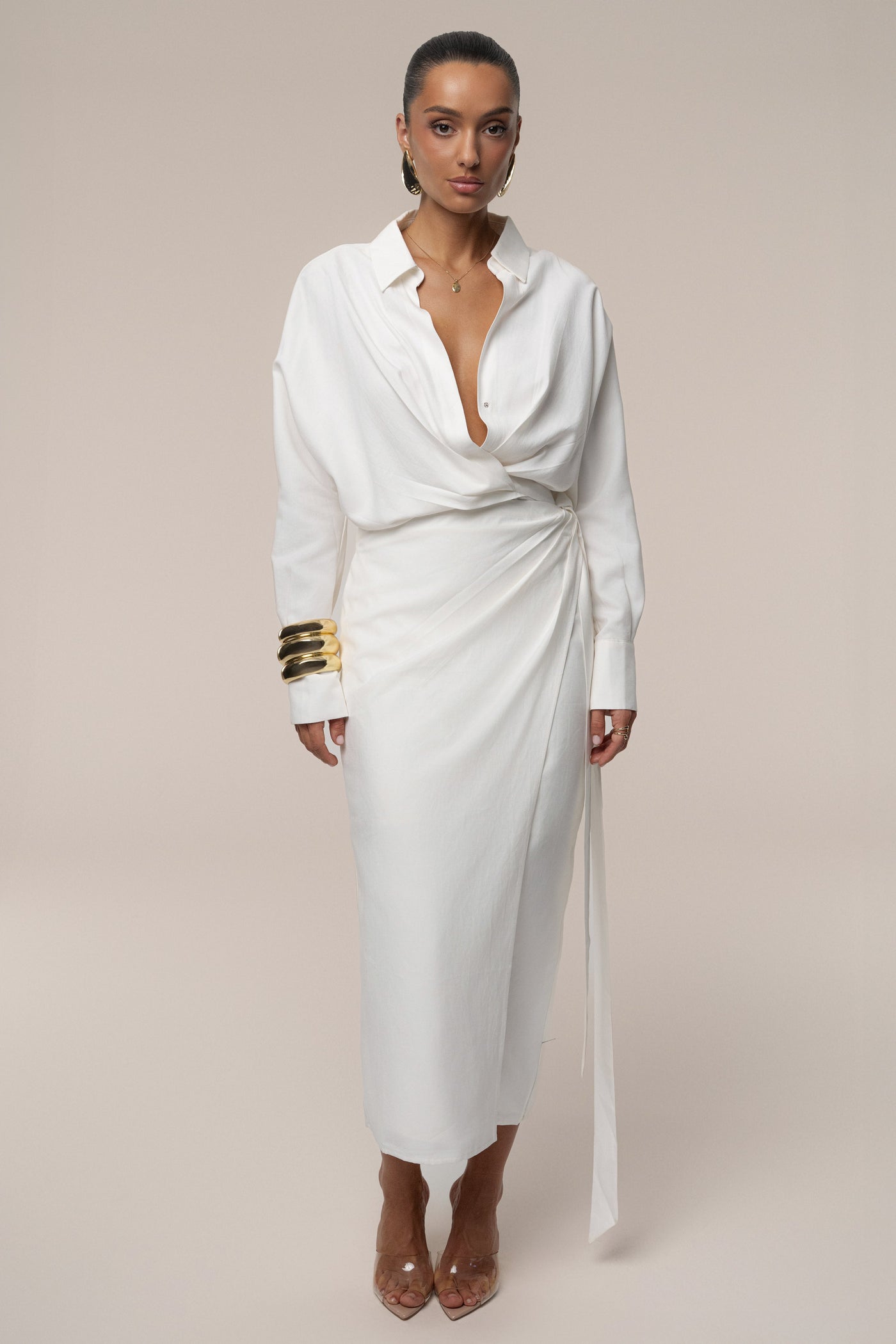 Ivory Skyline Wrap Midi Dress - Velia