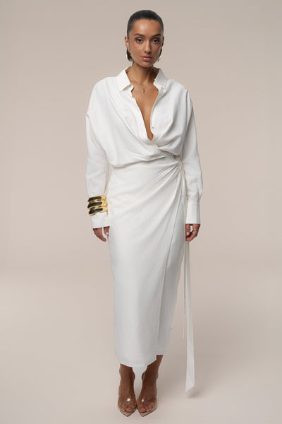Ivory Skyline Wrap Midi Dress - Velia