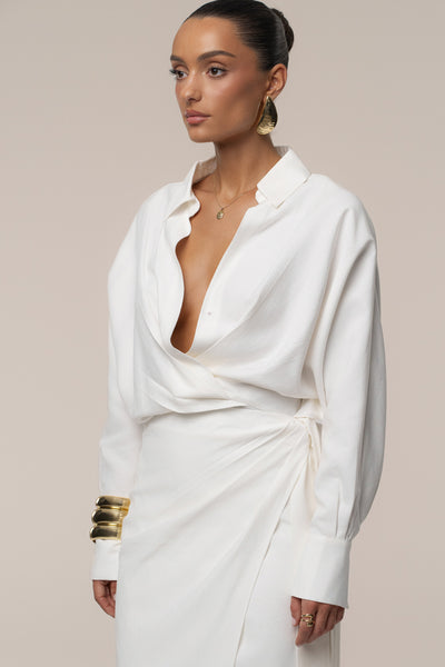 Ivory Skyline Wrap Midi Dress - Velia