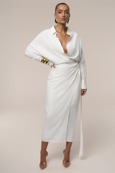 Ivory Skyline Wrap Midi Dress - Velia