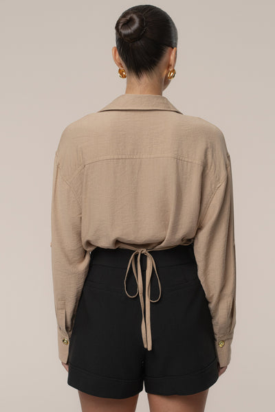 Tan Drift Collared Cargo Top - Velia