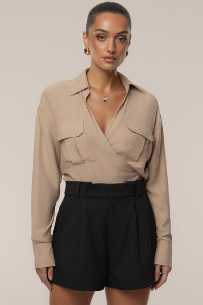 Tan Drift Collared Cargo Top - Velia