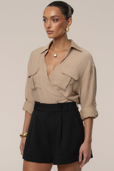 Tan Drift Collared Cargo Top - Velia
