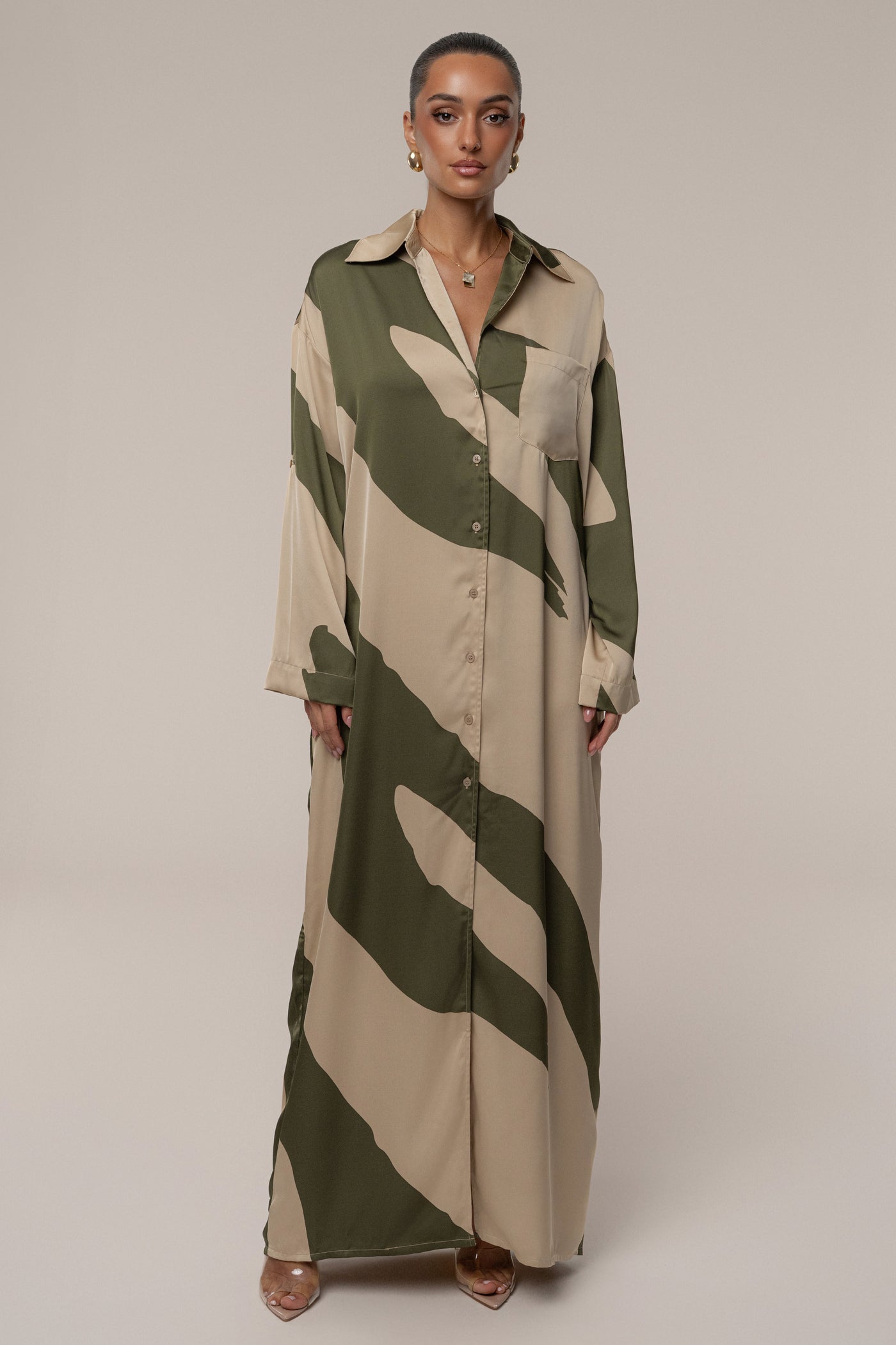 Multi Satin Safari Maxi Dress - Velia