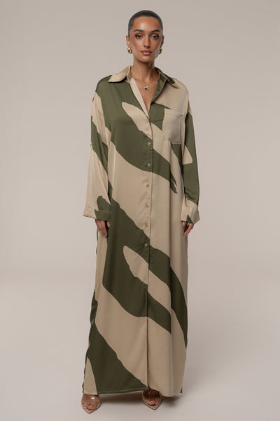 Multi Satin Safari Maxi Dress - Velia