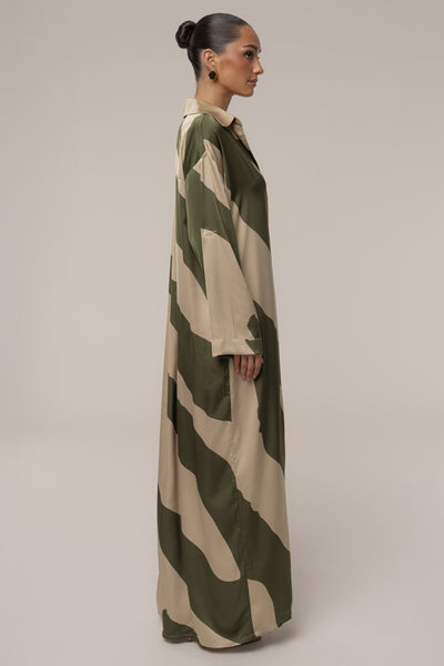 Multi Satin Safari Maxi Dress - Velia