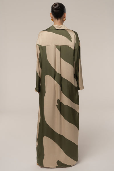 Multi Satin Safari Maxi Dress - Velia