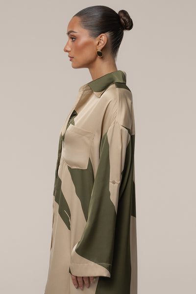Multi Satin Safari Maxi Dress - Velia