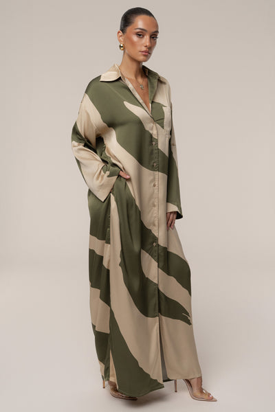 Multi Satin Safari Maxi Dress - Velia