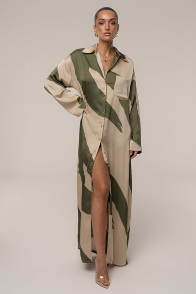 Multi Satin Safari Maxi Dress - Velia