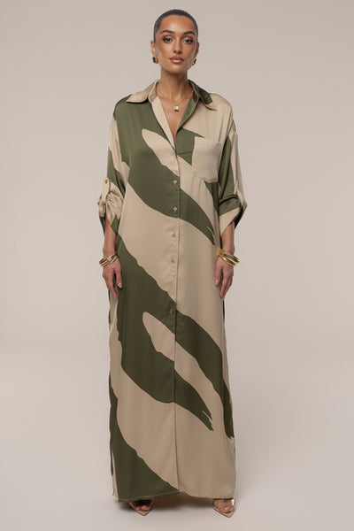 Multi Satin Safari Maxi Dress - Velia