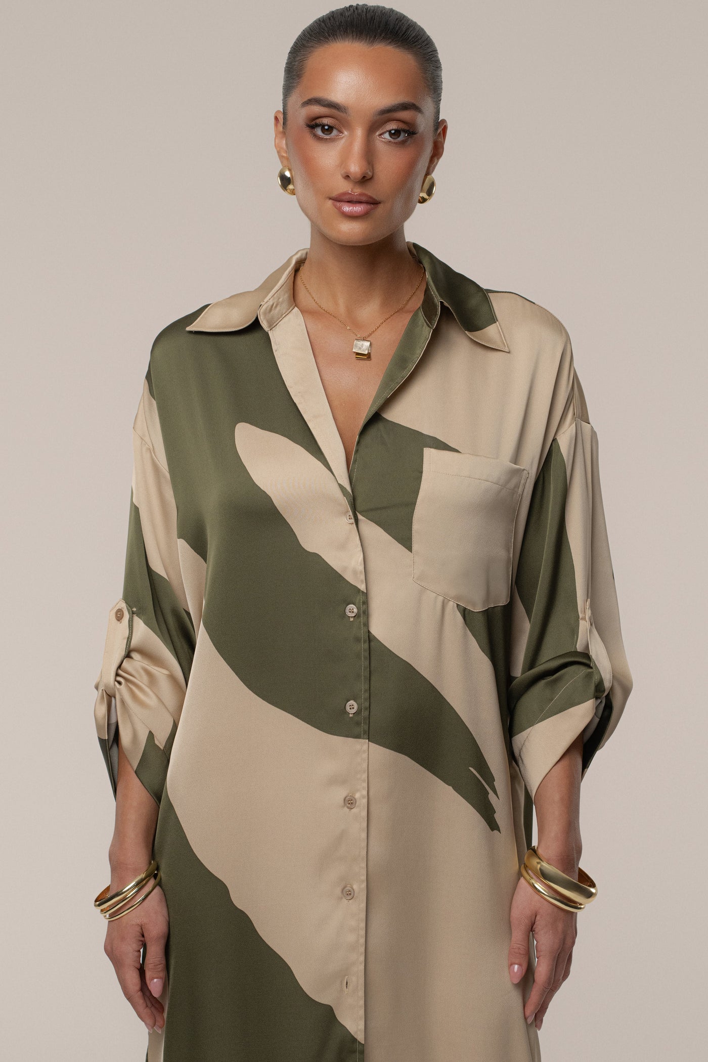 Multi Satin Safari Maxi Dress - Velia