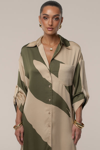 Multi Satin Safari Maxi Dress - Velia